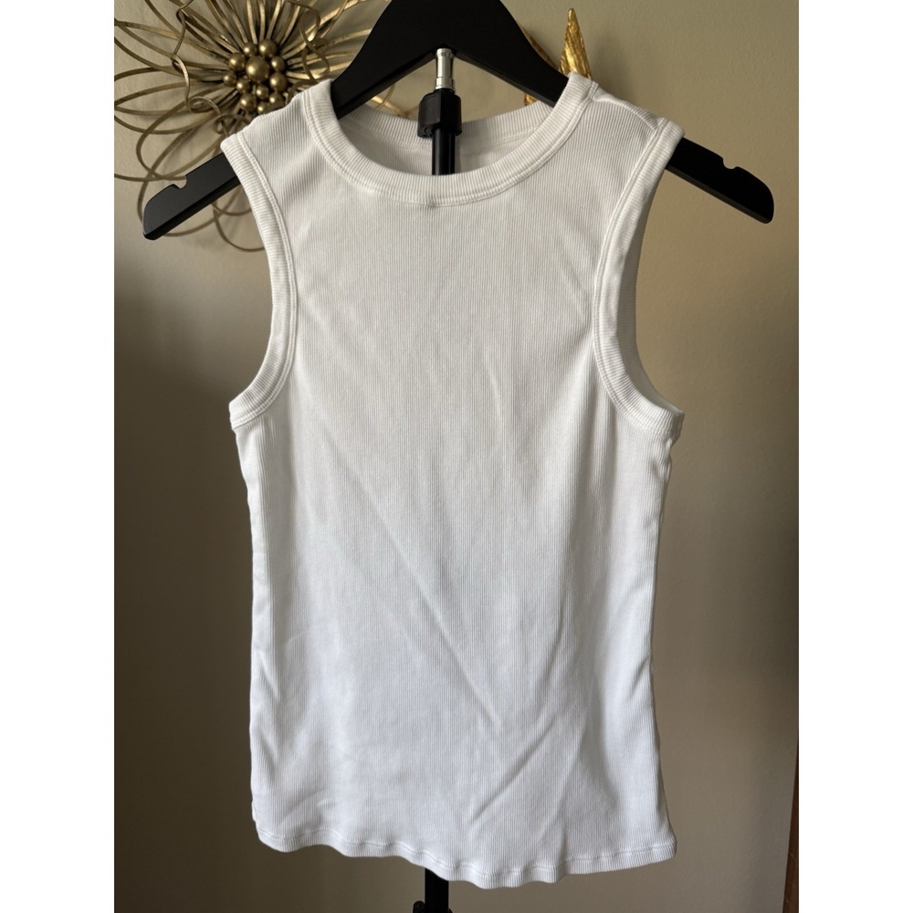 BP Nordstrom Ribbed Crewneck Tank Top Medium White Cotton Stretch Sleeveless